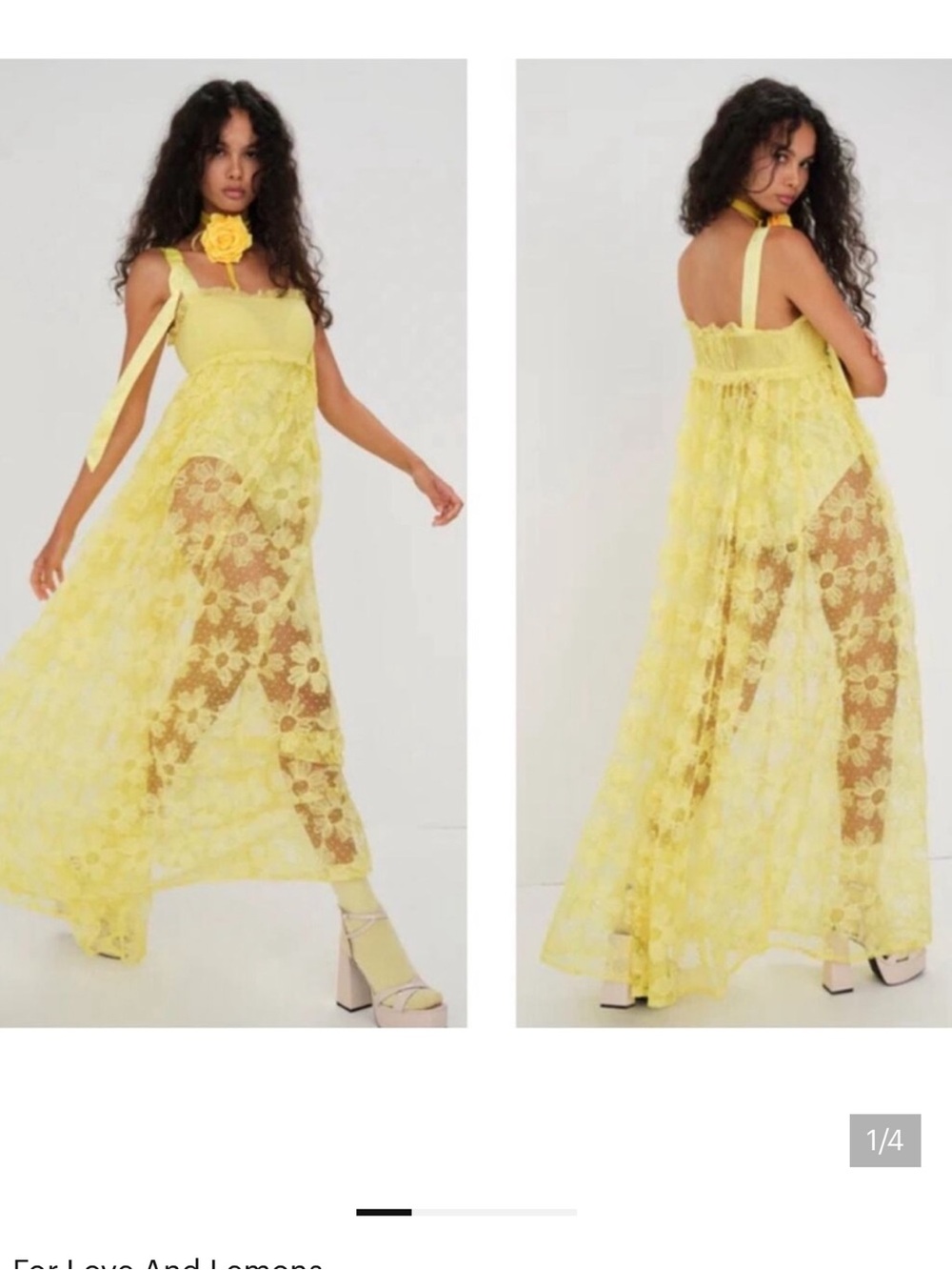 NWT For Love & Lemons Emma Maxi Dress Lemon Yellow Sparkle XS Revolve